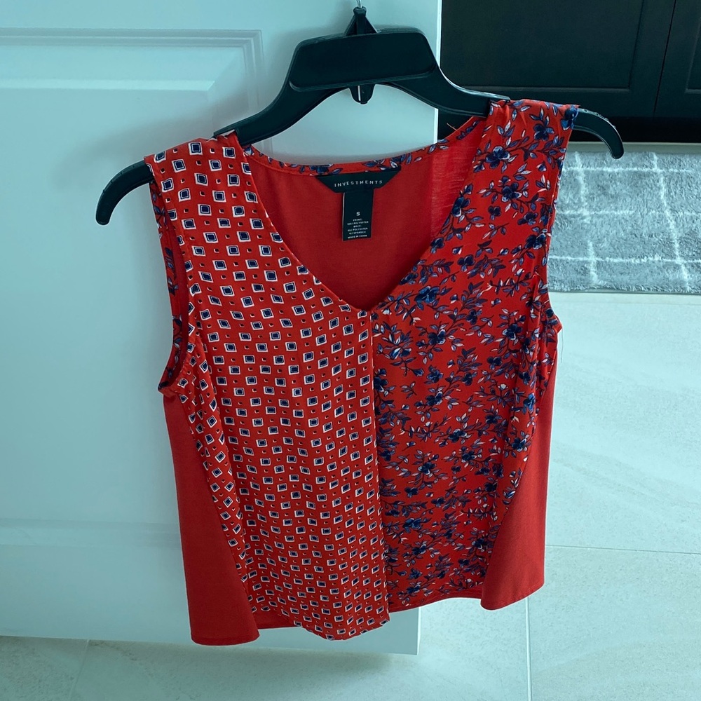Investments Red and Blue Patterned Tank Top
